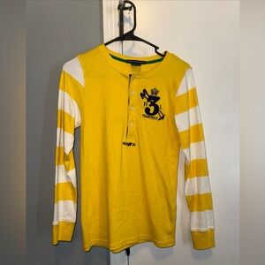 Ralph Lauren Sport Yellow White Embroidered Team Polo Rugby Henley Size S Preppy